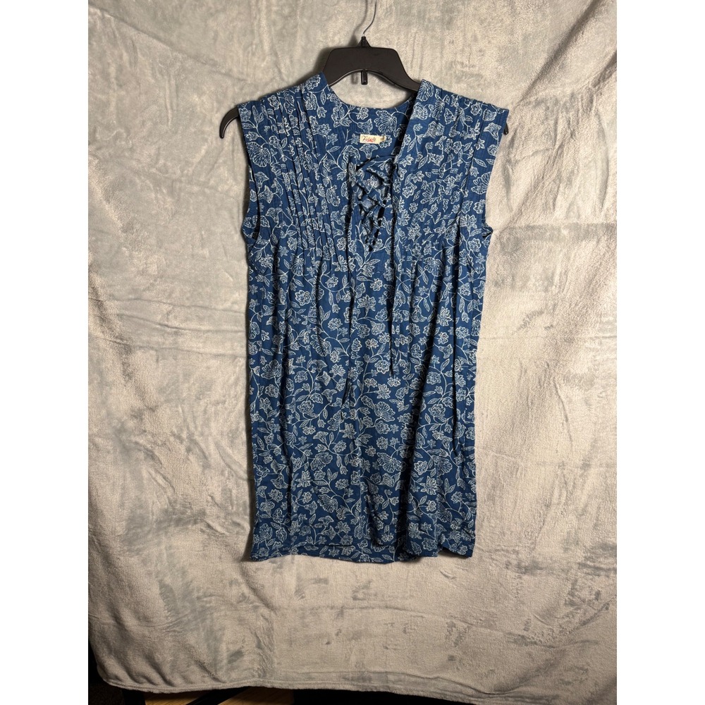 Faherty Blue Floral‎ Lace Up Sleeveless Mini Dress XS